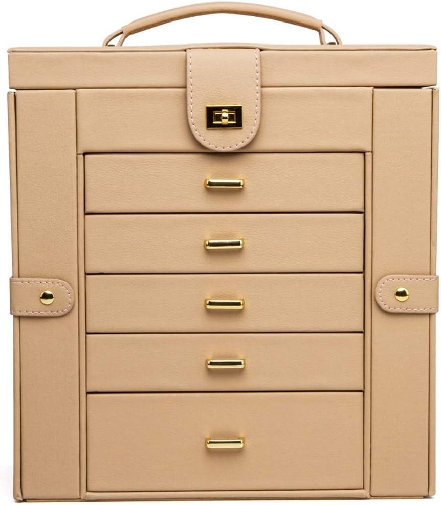 Jewelry Storage Box Jewelry Box Functional Faux Leather Jewelry Organizer Display Storage Case Gift for Girls or Women Large Capacity Storage Box Jewelry Display Stand (Color : Brown) (Beige)