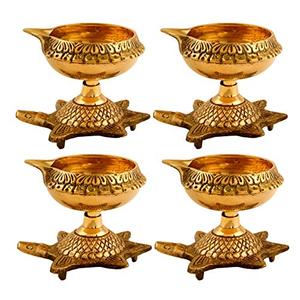 Brass Kuber Turtle Diya for Diwali Decoration [4 Pc] - Diwali Diya - Diwali Decorations for Home - Diwali Decor Clay Diyas for Puja Diwali Return Gifts - Diya Lamp for Pooja Hashcart®