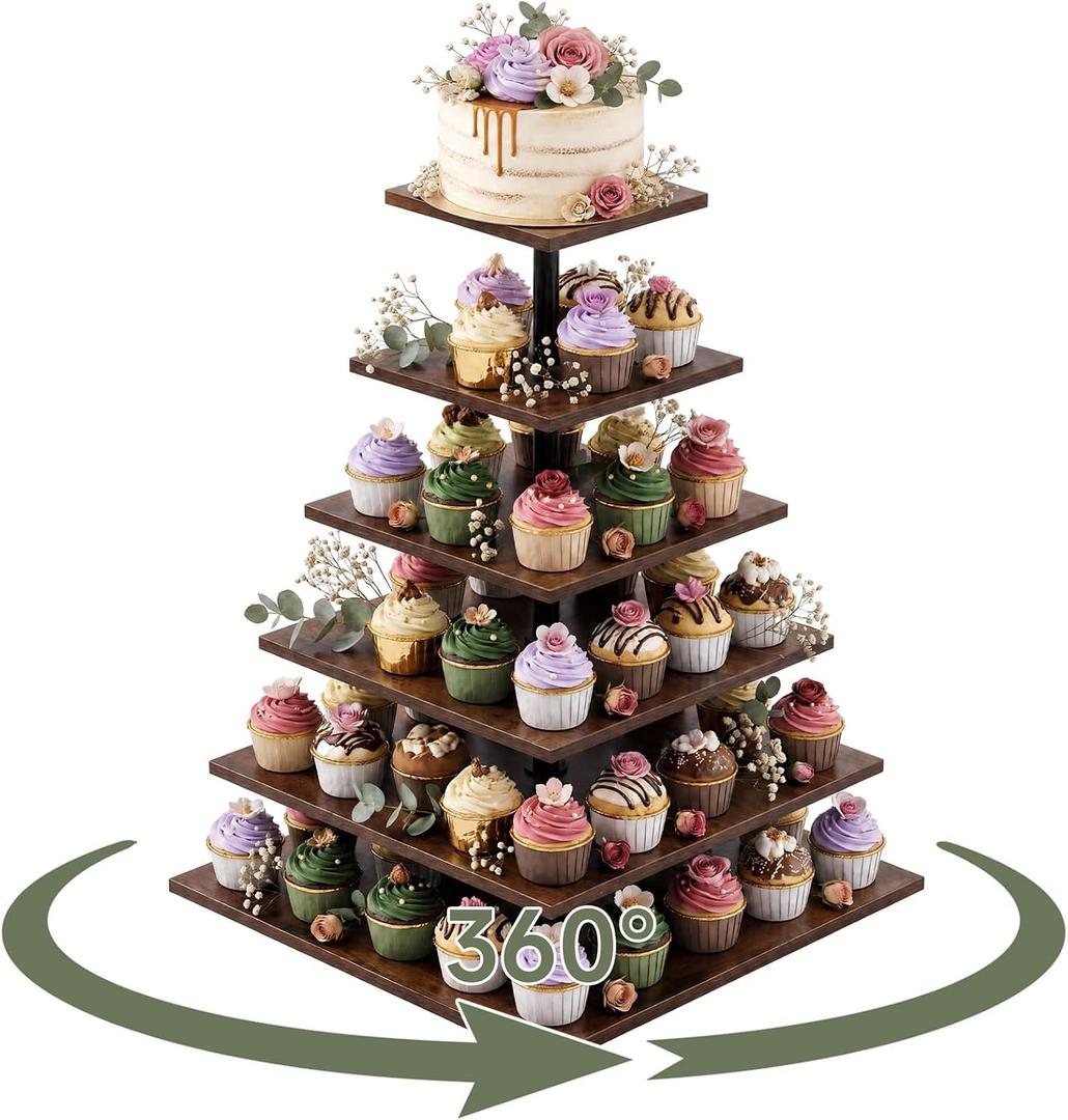 Willinglong 6 Tier Large Cupcake Stand for 100 Cupcake 360° Rotatable