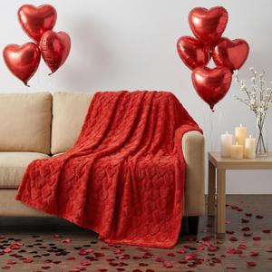 Red Heart Throws Blanket for Women Valentines Day Blankets Red Love Heart Blanket Soft Warm Fuzzy Fleece Blanket Thoughtful Valentines Day Gifts for Her Wife Girlfriend Mom, 60 x 50 Inch
