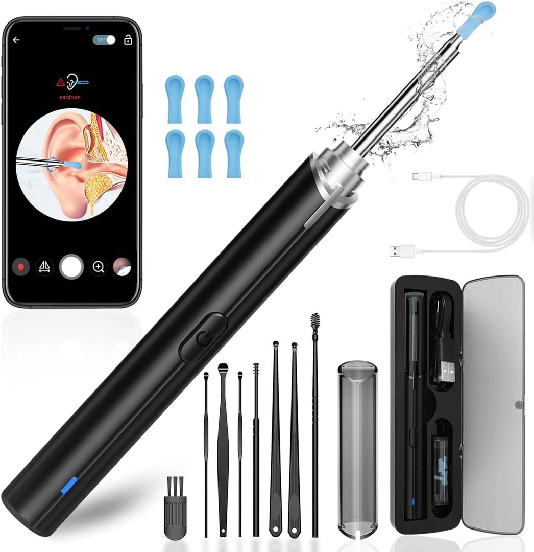 Ear Wax Removal, Ear Cleaning kit with 1296P Camera, Ear Camera with 6 LED Lights, Earwax Remover Tool for iPhone, iPad & Android, Ear Cleaner Earwax Removal Kit Black (Normal)