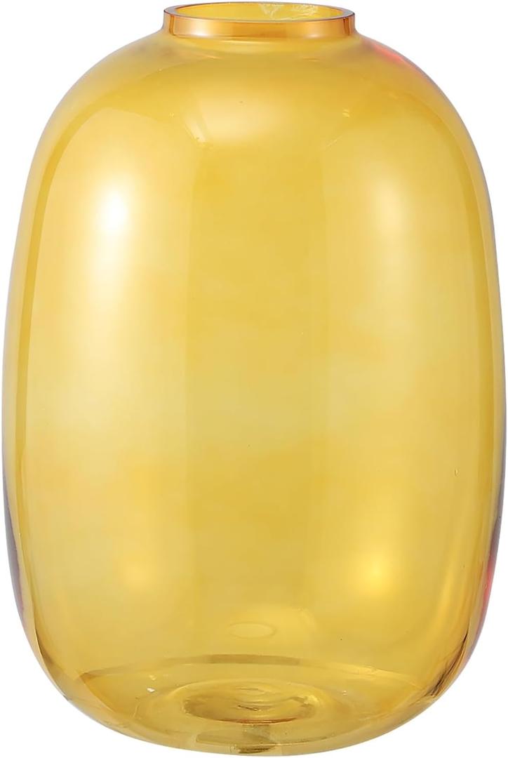 Amber Glass Vase, 10 Inch Large Glass Vase for Flowers, Modern Tall Vase, Round Glass Vases for Living Room, Dining Table, Bedroom, Mantle, Shelf, Wedding, Office