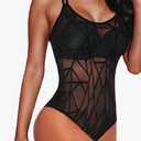 JomeDesign Bodysuit for Women Sexy Jumpsuit Sheer Mesh Bodysuit Tops
Small Black