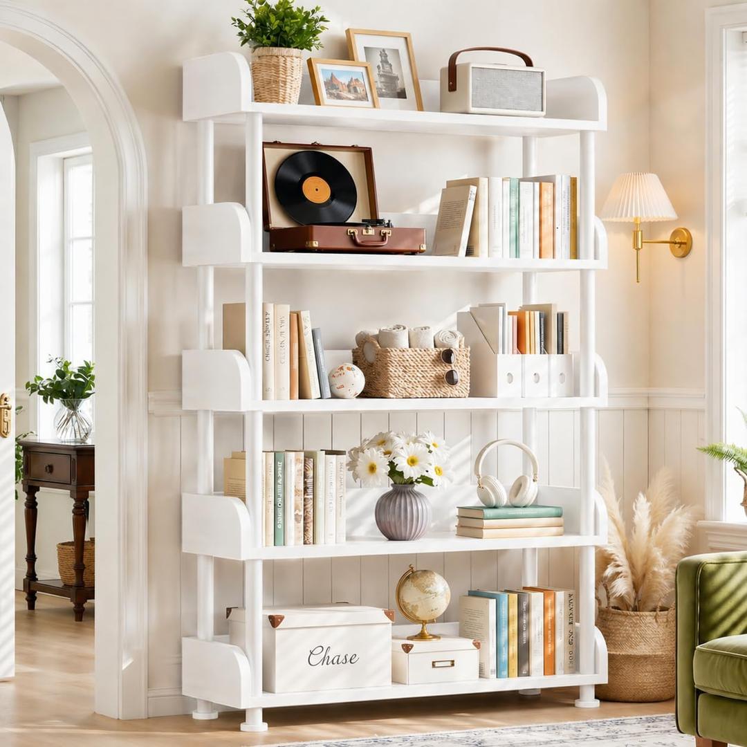 Aheaplus 5-Tier Tall Open Bookshelf, 31.5" Modern Display Bookcase, White