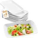 Bruntmor White Rectangular Platter Plates Set of 8 - Ceramic Serving Dishes - 8'' White Plates Serving Tray for Dessert Appetizer, Salad - Microwave Oven Safe - Perfect for Dinner and Party Buffet