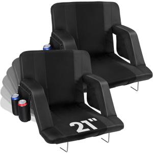 Stadium Seats with Back Support, 2 Pack 3D Mesh Stitching Bleacher Chairs with Back and Cushion, Portable Folding Stadium Seats with Armrests, 6 Reclining Positions Bleacher Seats for Sports Events