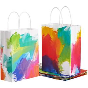 SUNCOLOR 24 Pack Small Party Favor Bags Goodie Bags for Birthday Party Gift Bags With Handle(Watercolor)