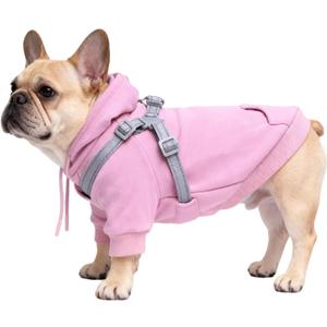Dog Hoodies with Hurns Built in, Dog Sweatshirt for Small, Medium, and Large Dogs, Warm Sweaters for French Bulldogs, Pitbull, Puppy, Winter Jacket Alternative - Pink - M