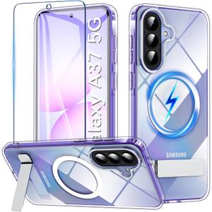 OWKEY for Samsung Galaxy A37/A36 Bark Phone Pro 5G Case with Stand, Magnetic Shockproof Case Fit for Magsafe Translucent Matte Cover for Samsung A37/A36, Clear
