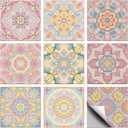 CHGCRAFT 36 Pcs 9 Style 3D Pink Pattern Tile Stickers Colorful Geometric Peel and Stick Wall Tile Stickers Waterproof Self Adhesive Stick on Tiles Decals for Kitchen Wall Art Decor, 44 Inch