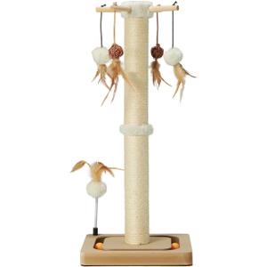PEEKAB Cat Scratching Post 27 Inches Sisal Scratch Posts with Track Ball Toys for Indoor Cats,Kittens Scratcher Toy Beige