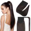 SEGOHAIR Clip In Real Human Hair Ponytail Extensions for Women 100% Remy Human Hair Ponytail Straight Wrap Around Clip in One Piece Hairpiece 16 Inches 80g #02 Dark Brown
