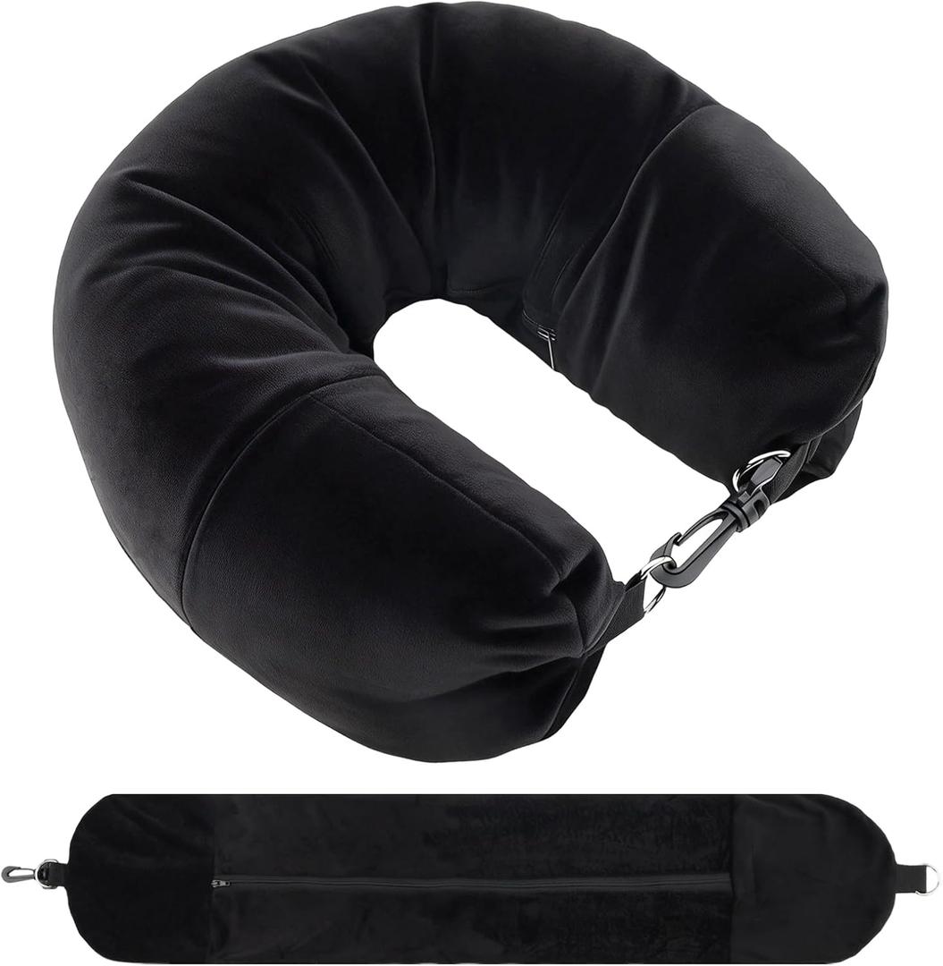 1-Pack Stuffable Travel Pillow for Extra Luggage - Travel Neck Pillow with Adjustable Neck Size - Multifunctional Velvet Neck Pillowcas - Sleeping Rest Cushion Travel Essentials