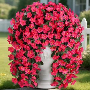 Artificial Flowers for Outdoor Decoration, 2 PCS Fake Silk Hotpink Daisy, Long VinesOrchid, UV Resistant Faux Flower Realistic for Home Porch Patio Balcony Window Planter Pot