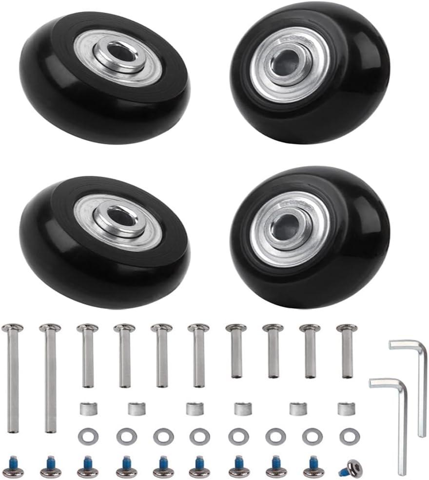 Luggage Wheel Replacement Set,40mm x 18mm Set of 4 Luggage Suitcase Replacement Wheels, Rubber Swivel Caster Wheels Bearings Repair Kits (Black)