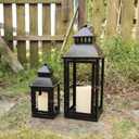 NEEDOMO LED Lanterns Decorative Outdoor&Indoor, Set of 2 Large Bronze Metal Lantern Decor with LED Candle, Lantern Decor for Porch, Patio, Garden, Balcony, Wedding, Spring Decorations (NO Glass)