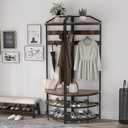 GiftGo Corner Hall Tree with Shoe Bench Entryway Coat Rack with 10 Metal Movable Hooks Floor Standing Clothes Rack Shoes Shelf Organizer for Home Office Bedroom (Rustic Brown), 71.3 Inches X 19.7 Inches X 19.7 Inches