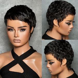 Short Layered Pixie Wigs with bangs Glueless Pixie Cut Human Hair Wigs for black women Natural Black Color lightwight and breathable for daily use