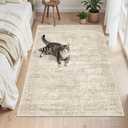 3x5 Rug, Small Area Rug for Kitchen, Entryway, Machine Washable Non-Slip Throw Rug, Vintage Carpet for Nursery Coffee Table Beige
