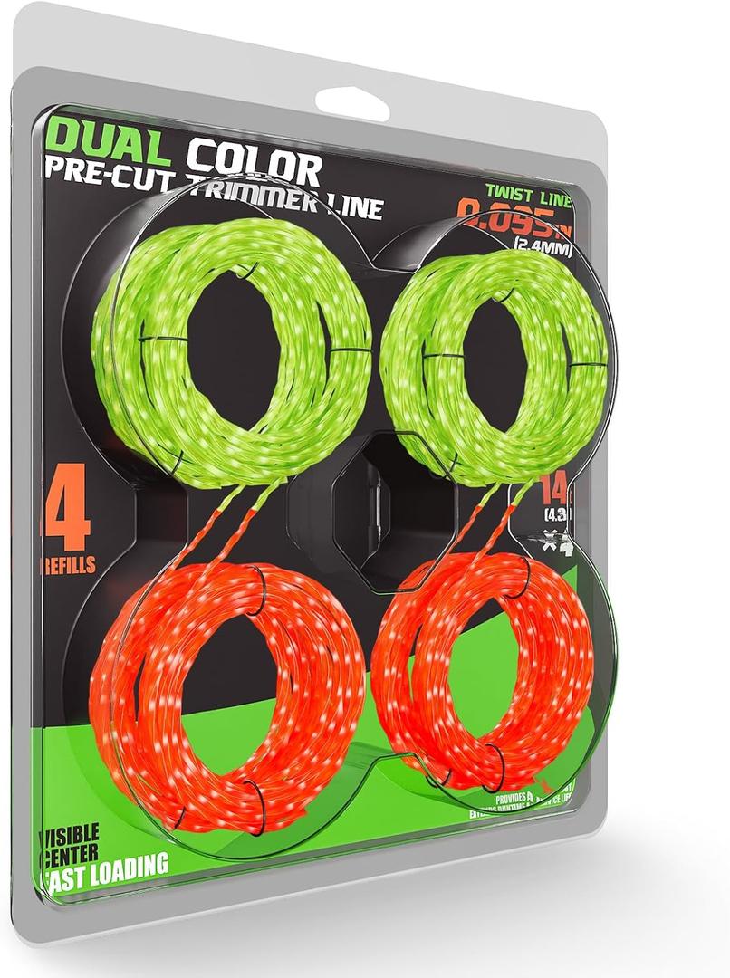 4 Pack AL2420PD 0.095 Replacement Twisted Trimmer Lines Compatible with All EGO 15-Inch String Trimmers, 56 FT Dual Color Pre-Cut Heavy Duty Weed Wacker String for EGO Line Trimmers