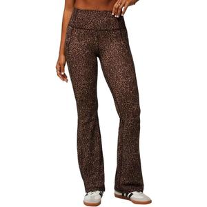 Fabletics Women's Oasis Pureluxe High-Waisted Kick Flare, Light Compression, Buttery Soft (Small, Cacao Spotted Animal)
