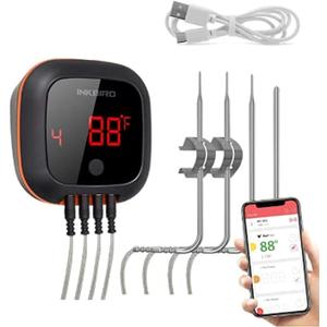 Inkbird Bluetooth Digital Wireless Meat Thermometer with 4 Probes Timer, Alarm,150 ft Barbecue Cooking Kitchen Food Meat Thermometer for Grill BBQ Smoker, Oven, Drum