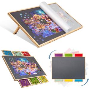 Lavievert 2-in-1 Tilting & Rotating Puzzle Board with 6 Colored Drawers & Cover, Portable Jigsaw Puzzle Table for Adults, Wooden Swivel Puzzle Plateau with Non-Slip Tabletop for Up to 1500 Pieces