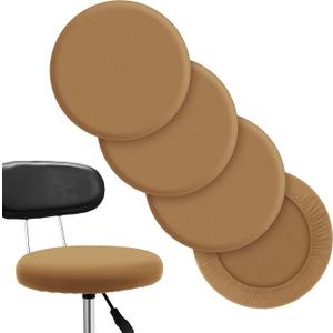 Tatuo Round Bar Stool Seat Covers Washable Stool Cushion Slipcover Elastic Bar Chair Covers for 14-17 Inch Chair (Camel, 4 Pieces)