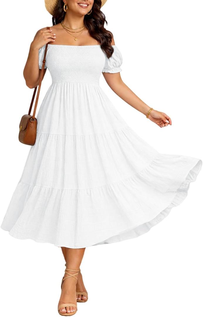 Pinup Fashion Plus Size Summer Dresses - Off Shoulder Casual Graduation Baby Shower Long Sun Dress with Pockets, 20 Plus