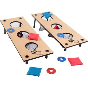 Hey! Play! 2-in-1 Washer Pitch and Beanbag Toss Set  Indoor or Outdoor Wooden Classic Team Backyard and Tailgate Party Games for Kids and Adults - Blue, Red