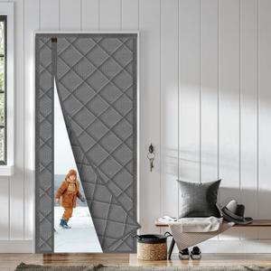 WochiTV Magnetic Thermal Insulated Door Curtain Fits Door Size 38" x 83", Waterproof Cloth, Polyester Fiber Filling, Weatherproof, Windproof, Reduce Noise, Side Opening, Gray