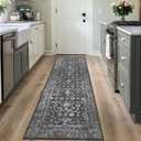 Washable Area Rug 2x6 Black Runner Rugs for Living Room, Vintage Boho Hallway Large Rug for Bedroom Dining Room Office, Distressed Floral Carpet for Under Table, Soft Non Slip Low Pile Throw Carpet