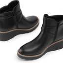 Athlefit Women's Wedge Ankle Boots Fashion Platform Lug Sole Buckle Short Booties with Side Zipper (6, Black)