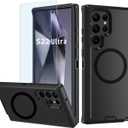 Magnetic Case for Galaxy S22 Ultra 5G case,Samsung S22 Ultra Heavy Duty case,[Military Grade Protective ],[Shockproof] [Dropproof] [Dust-Proof], (with Belt Clip,Black-MAG)