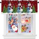 Christmas Valance for Window - Snowman Toppers Curtain Valance Rod Pocket Xmas Tree Bird Falling Snowflake Dreamlike Red Window Treatment for Living Room/ Bedroom/ Farmhouse, 52" W x 18" L, 1 Panel