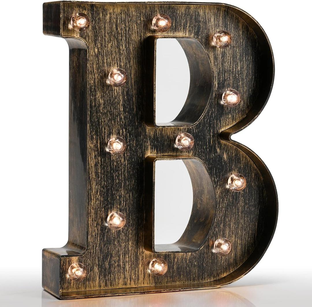 Pooqla Vintage Light Up Marquee Letters with Lights  Illuminated Industrial Style Lighted Alphabet Letter Signs - Coffee Bar Apartment Bedroom Wall Home Initials Decor A-Z