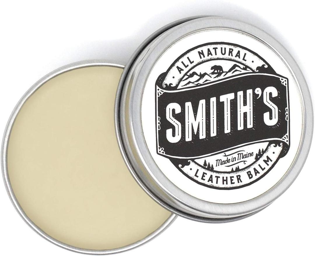 Smiths All Natural Leather Balm  2 oz Tin | Handmade in Maine | All-Natural Beeswax, Cocoa Butter & Almond Oil Leather Conditioner | Safe, Non-Toxic Care for Boots, Bags, and Furniture (1 Ounce (Pack of 1))