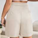 Floerns Women's High Waist Straight Leg Shorts Pleated Casual Shorts with Pocket (Beige, L)