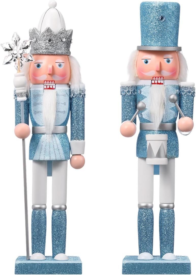 Huwena 2 Pcs Christmas Nutcracker Ornaments 12 Inch Christmas Wooden Ornament Set Soldier Doll Sequins Nutcracker for Table, Xmas Holiday Crafts Decoration(Stylish)