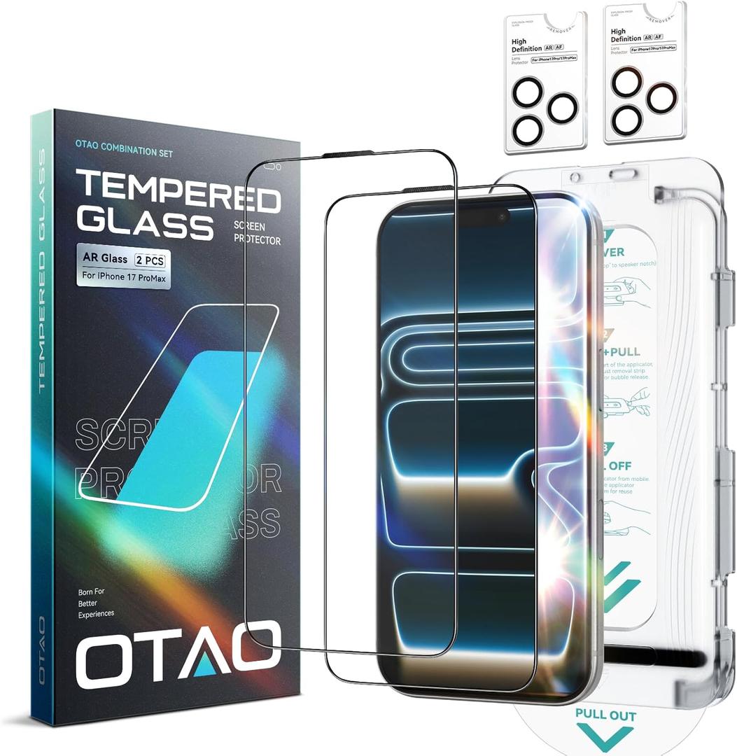 2 x [2+2] AR(Anti-Reflective) Screen Protector for iPhone 17 Pro Max + Camera Lens Protector, [Anti-Glare] 9H+ Tempered Glass with Auto-Align Kit Bubble-Free Installation, Anti-Fingerprint, HD Clear, Case Friendly