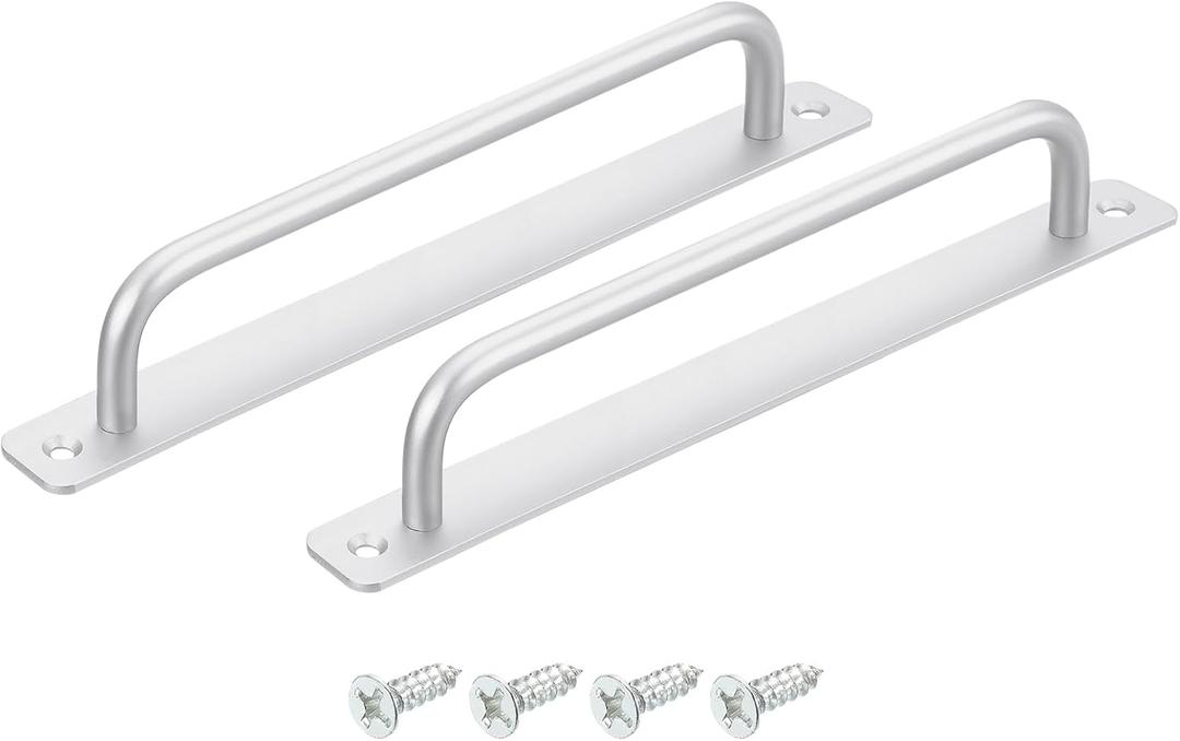 uxcell 2Pcs Barn Door Handles, 224mm / 9 Inch Hole Center Sliding Gate Door Pull Handle Aluminum Alloy Cabinet Handles with Base and Screws for Kitchen Bathroom Wardrobe Closet (Silver)