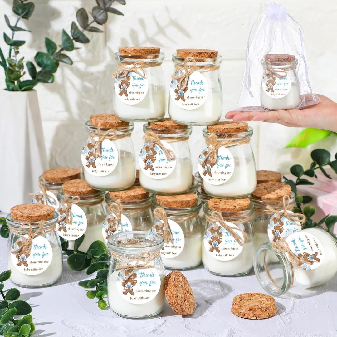20 Pcs Bear Baby Shower Favors Party Candle Lavender Scented Glass Mason Jar Wax Candle Bulk for Guests Girl Boy Gender Reveal Party Gifts(Brown) (Blue)