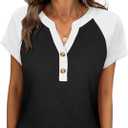 ANRABESS Womens Tops Short Sleeve Henley Shirts Summer V Neck Color Block Tunic T Shirts Casual Blouses Work Trendy Clothes Black XX-Large (Black, XXL)