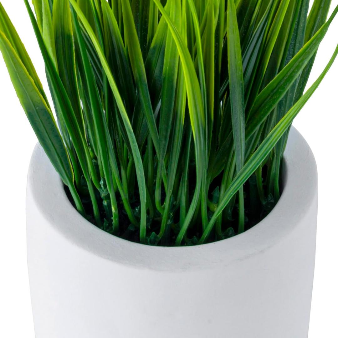Tabletop Artificial Grass Plants Decorative Faux Greenery Plant Potted in Modern Cylindrical Black Cement Pots,
