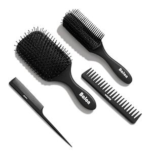 Paddle Hair Brush, Detangling Brush and Hair Comb Set for Men and Women, Great On Wet or Dry Hair, No More Tangle Hairbrush for Long Thick Thin Curly Natural Hair（Black）4PACK