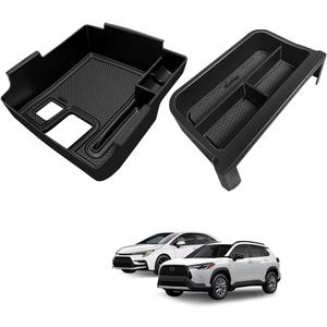 Muslogy Center Console Organizers Compatible with 2020-2025 2026 Toyota Corolla & 2022-2026 Corolla Cross Accessories Dashboard Insert Behind 8-inch Screen & Middle Console Tray 2PCS