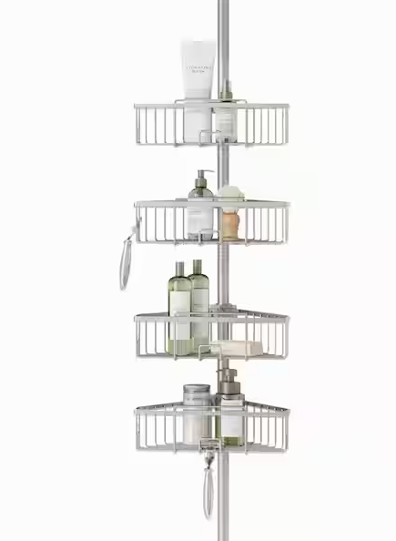 Zenna Home 4-Tier Tension Pole Shower Caddy in Satin Nickel