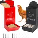 2 Pack Chicken Grit Feeder, Metal Oyster Shell Feeder with Lid, Hanging Gravity Chicken Poultry Feeders Trough, Coop Accessories Supplies