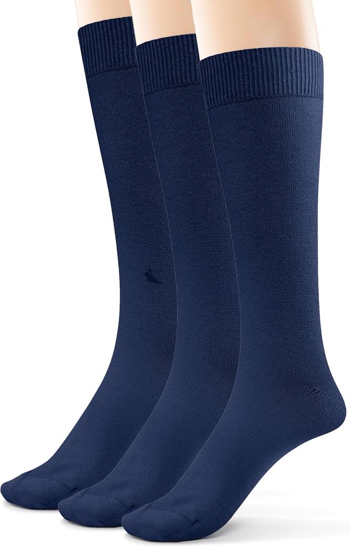 Silky Toes Mens Soft Rayon Bamboo Dress Socks 3 Pk Seamless Toe Luxurious Crew Socks for Men (Navy, 10-13)