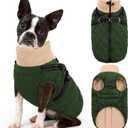 Queenmore Dog Winter Jacket, Dog Coats for Large Dogs, Warm Cozy Pet Jacket Winter with Harness Built in, Waterproof Pet Snow Jacket, Thick Fleece Lining Snowsuit for Large Dogs, ArmyGreen L